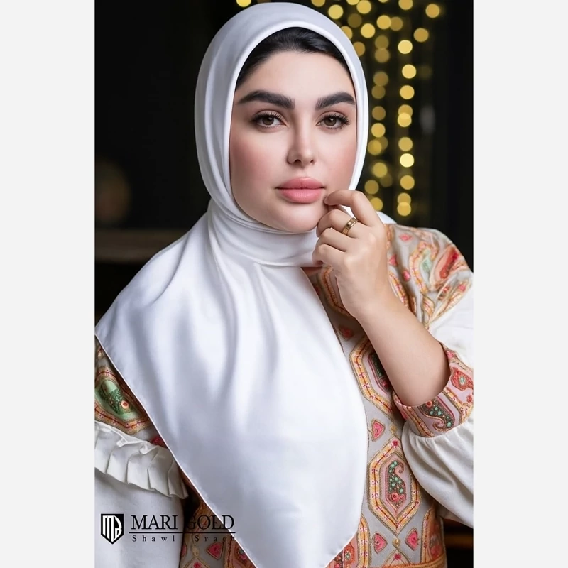 روسری ساتن ابریشم رنگ سفید قواره 100